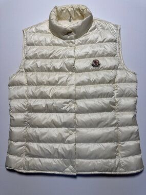 MONCLER Longue Saison Ivory Cream Quilted Down Vest Snap Closure Lightweight 2/M